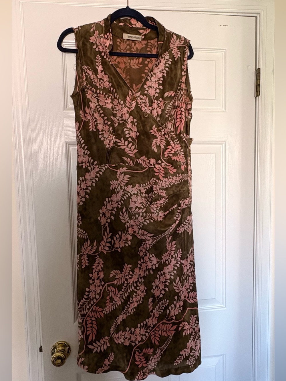 Ermanno Scervino Olive Green Dress with Pink Floral Print